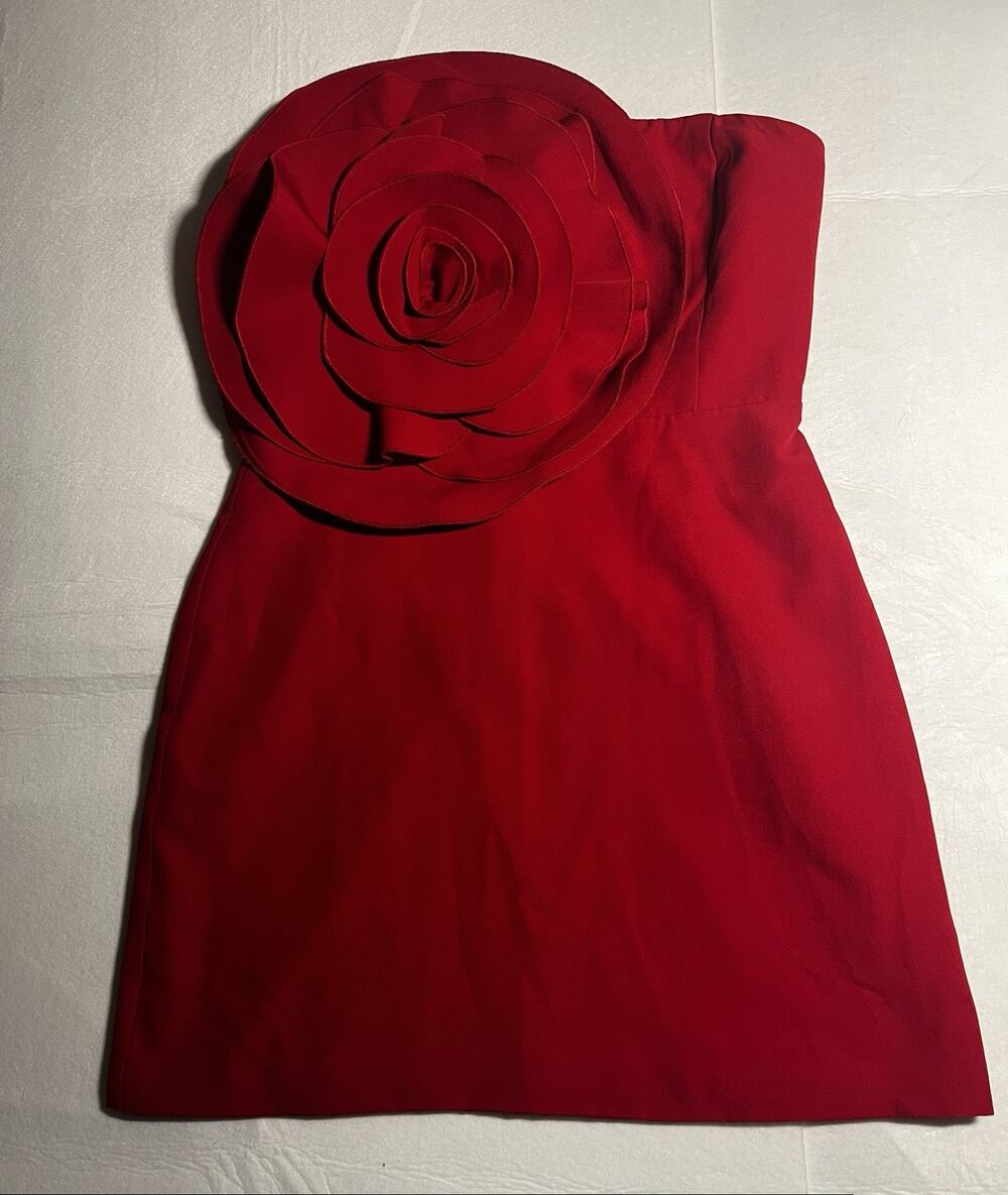 Forever 21 Red Rosette Mini Tube Dress Women’s M Strapless Flower NWT Cocktail